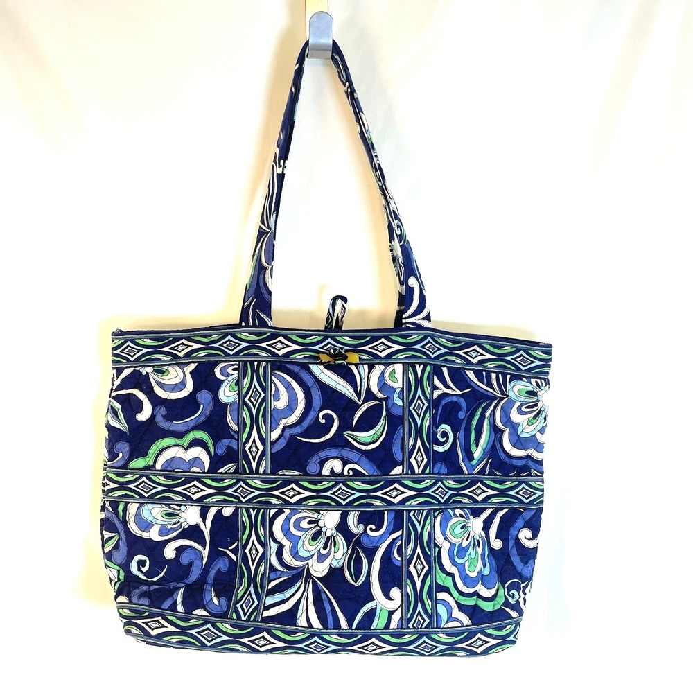 Vera Bradley Mediterranean Blue Tote Bag Quilted‎ Cotton Floral Shoulder Retired
